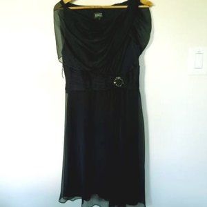 Elegant Navy Blue Sheath Dress w/Chiffon Shoulder